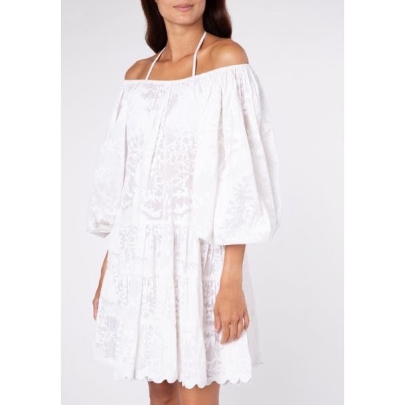 Juliet Dunn London Boho Layer Dress in Palladio Block Print White - Picture 5 of 8